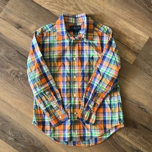 Ralph Lauren boys dress shirt size 7 orange,blue,green,yellow,white stripes - Picture 5 of 12